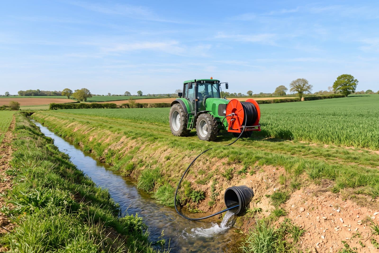 Nouveau tronçon de drain annelé raccordé à un réseau existant dans une tranchée