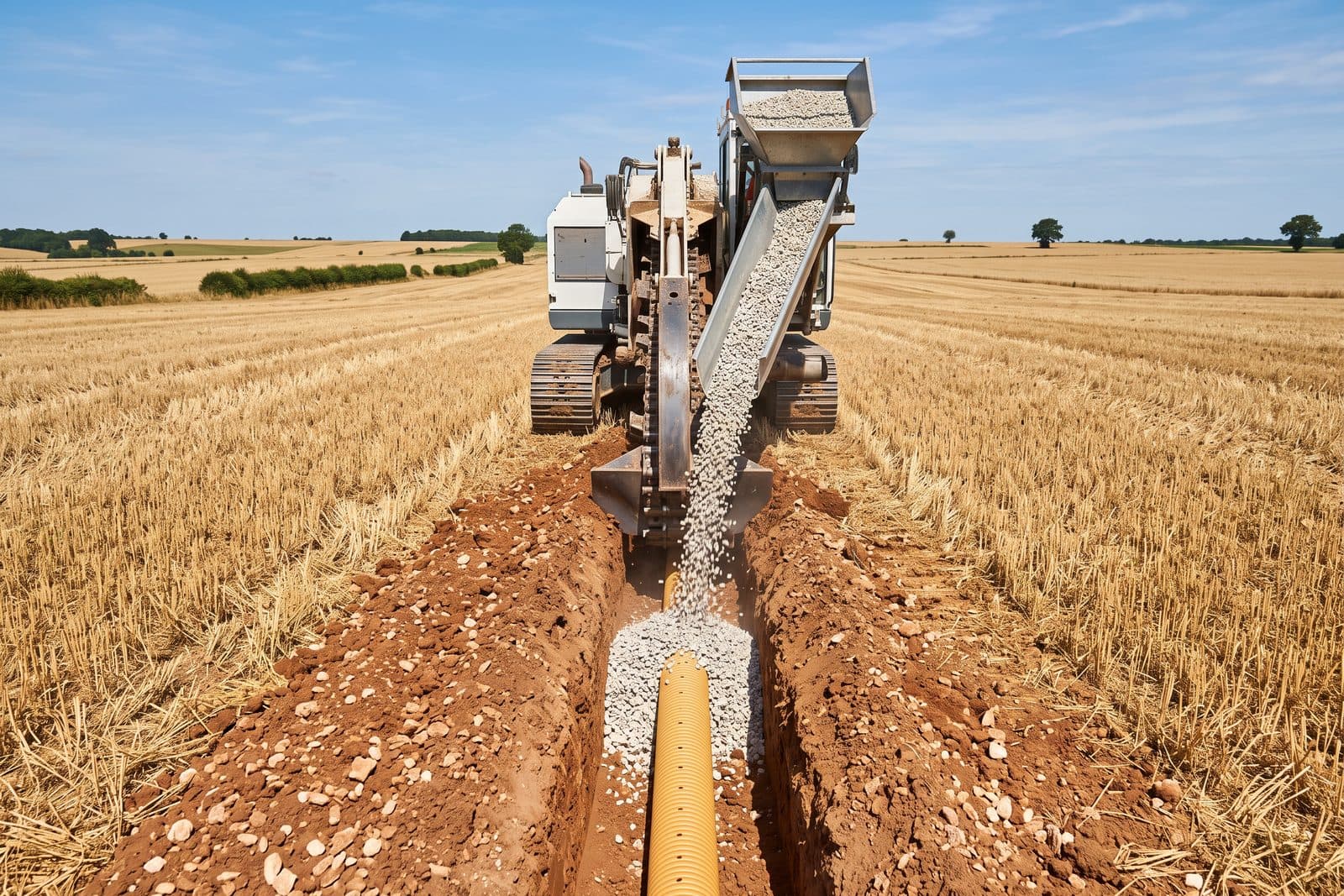 Sondage à la tarière dans une grande parcelle de céréales avant un projet de drainage