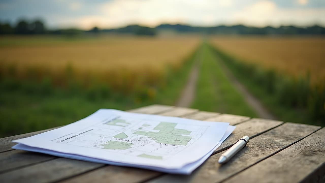 Dossier de déclaration administrative et plan de parcelle posés sur une table de ferme, campagne du Poitou