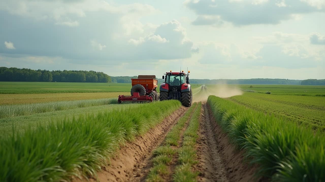 Vue sur un plateau agricole céréalier du Loudunais, secteur nord-ouest de la Vienne