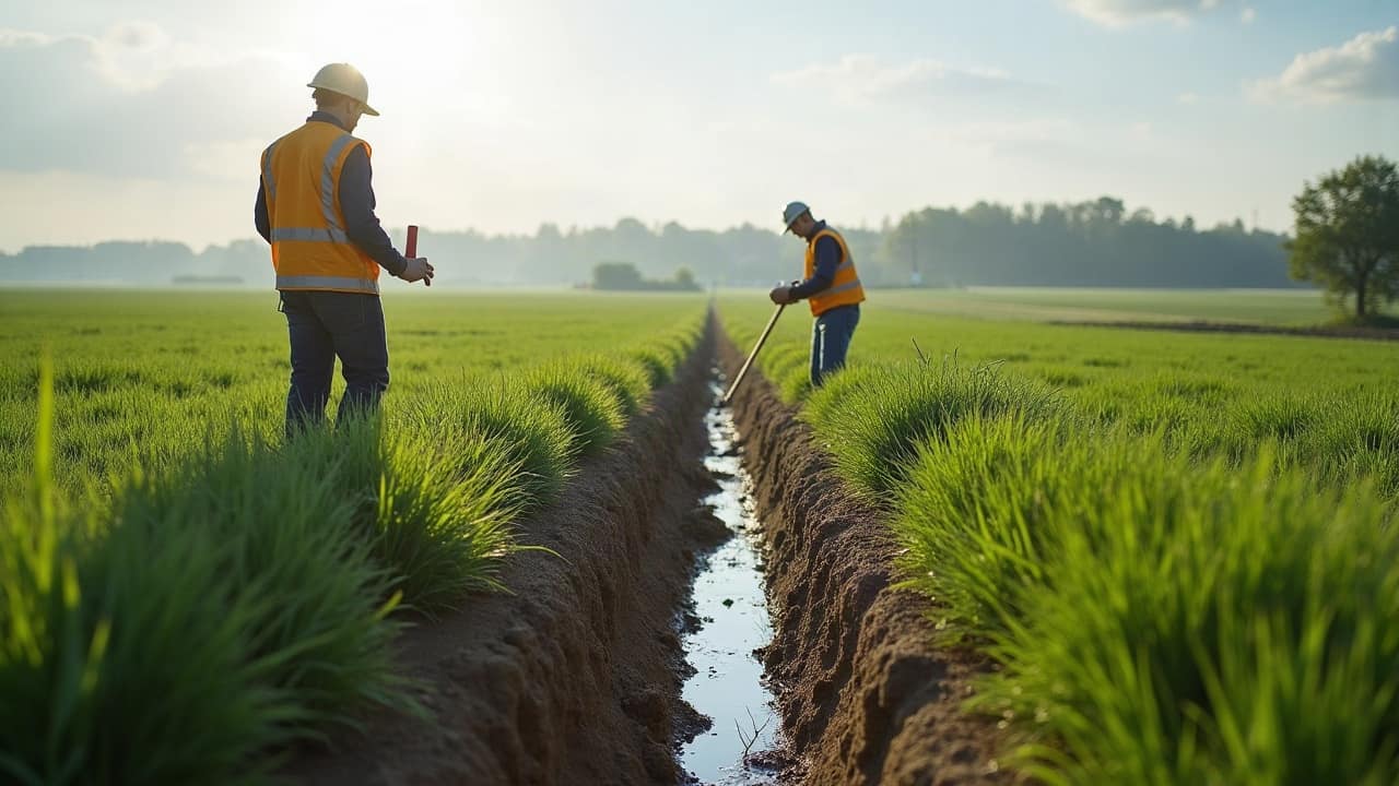 Relevé de pente sur une parcelle agricole avant traçage d'un réseau de drainage, secteur de la Vienne