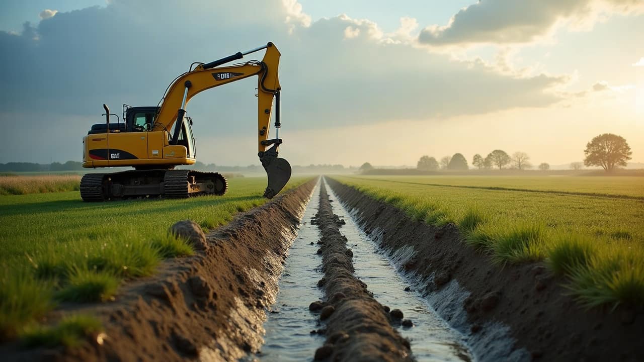 Regard de contrôle d'un réseau de drainage récemment posé, parcelle agricole de la Vienne