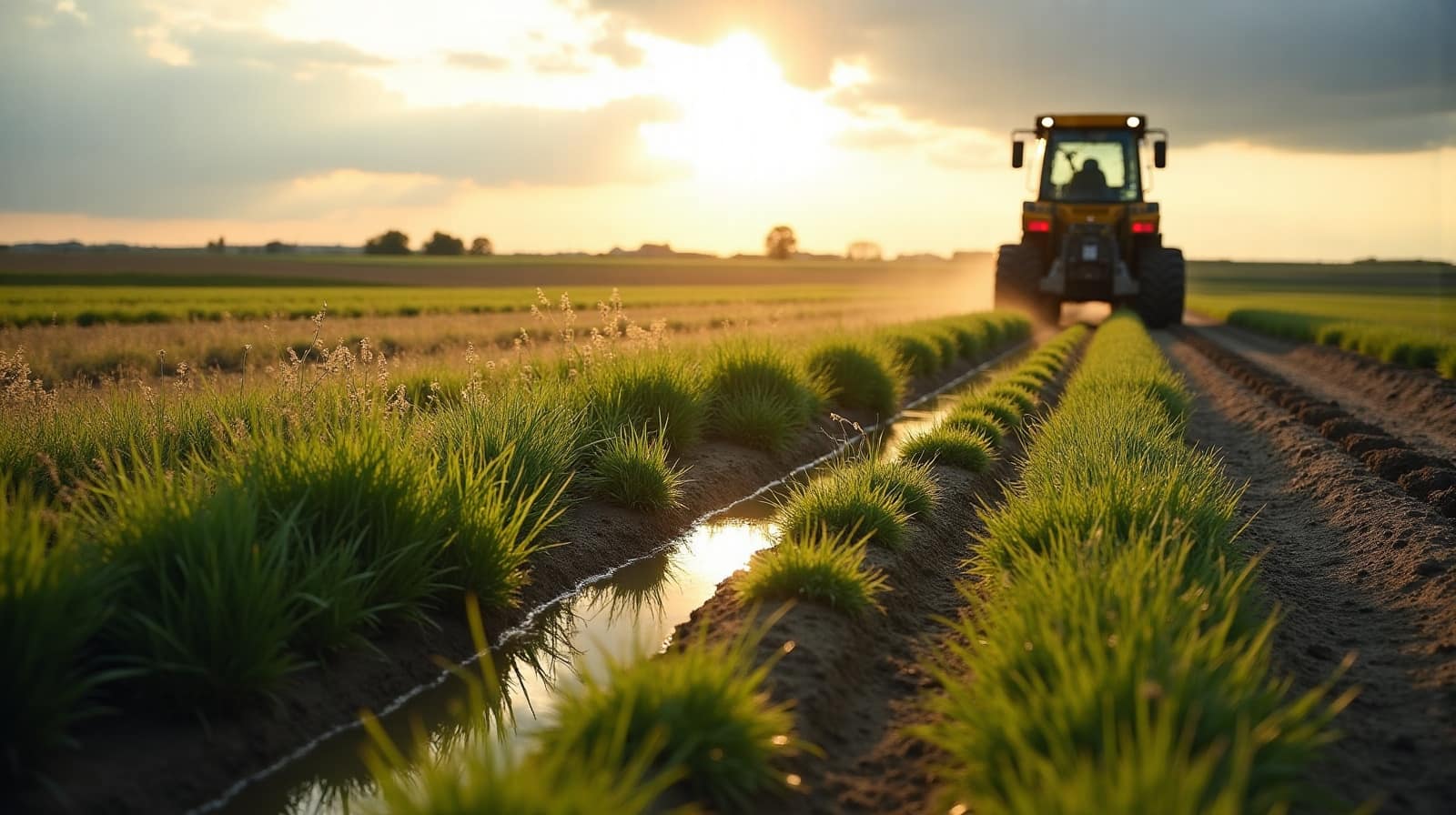 Trace de végétation en ligne droite révélant un ancien drain dans une parcelle agricole de la Vienne