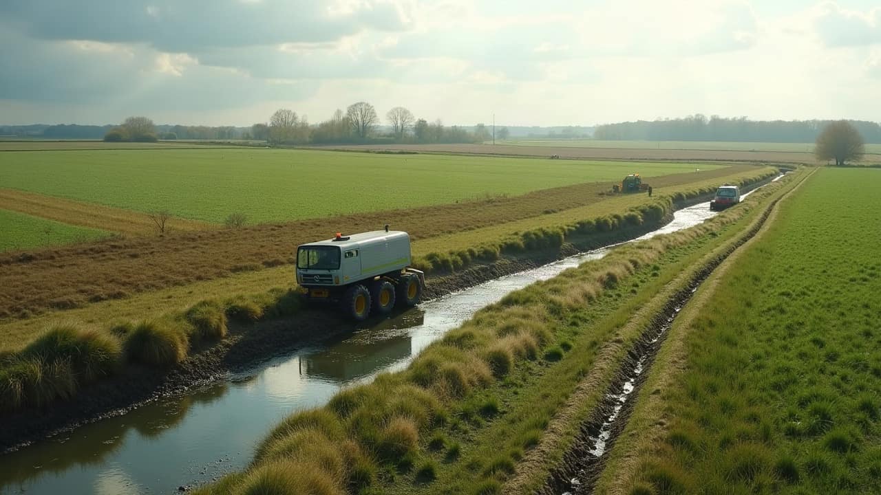 Vue d'un exutoire de fossé agricole en limite de deux parcelles dans le nord du Poitou