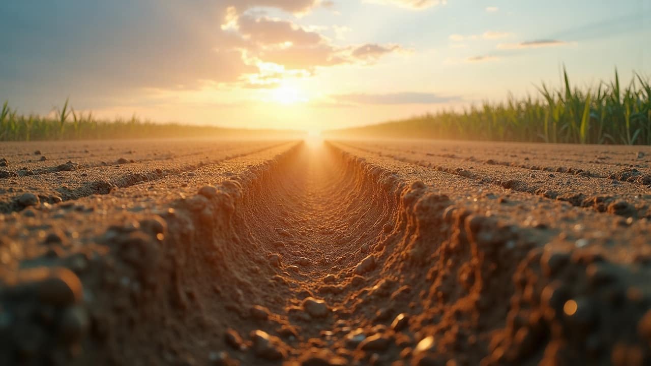 Profil de sol montrant un horizon tassé et compact sous la surface d'une parcelle agricole de la Vienne